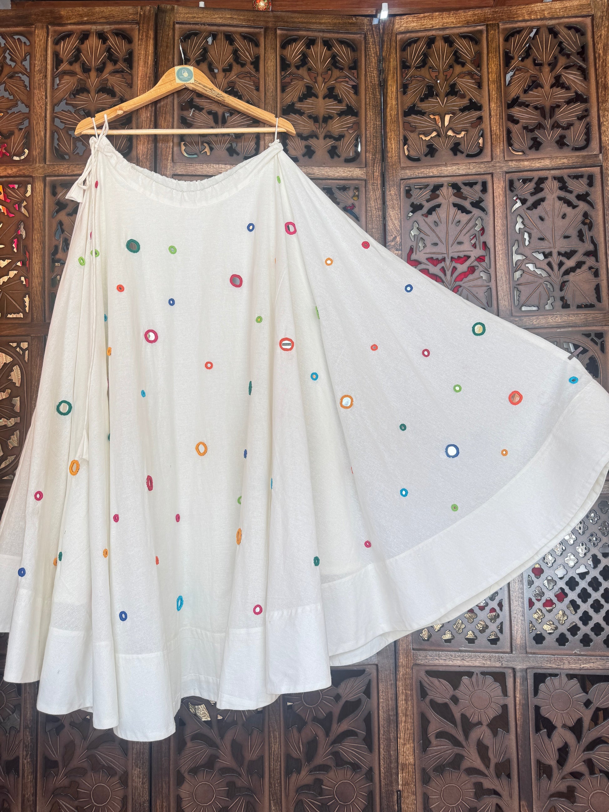 OFF WHITE UMBRELLA MULTI MIRROR WORK SKIRT HANDMADEAHOLIC BY MISHKA