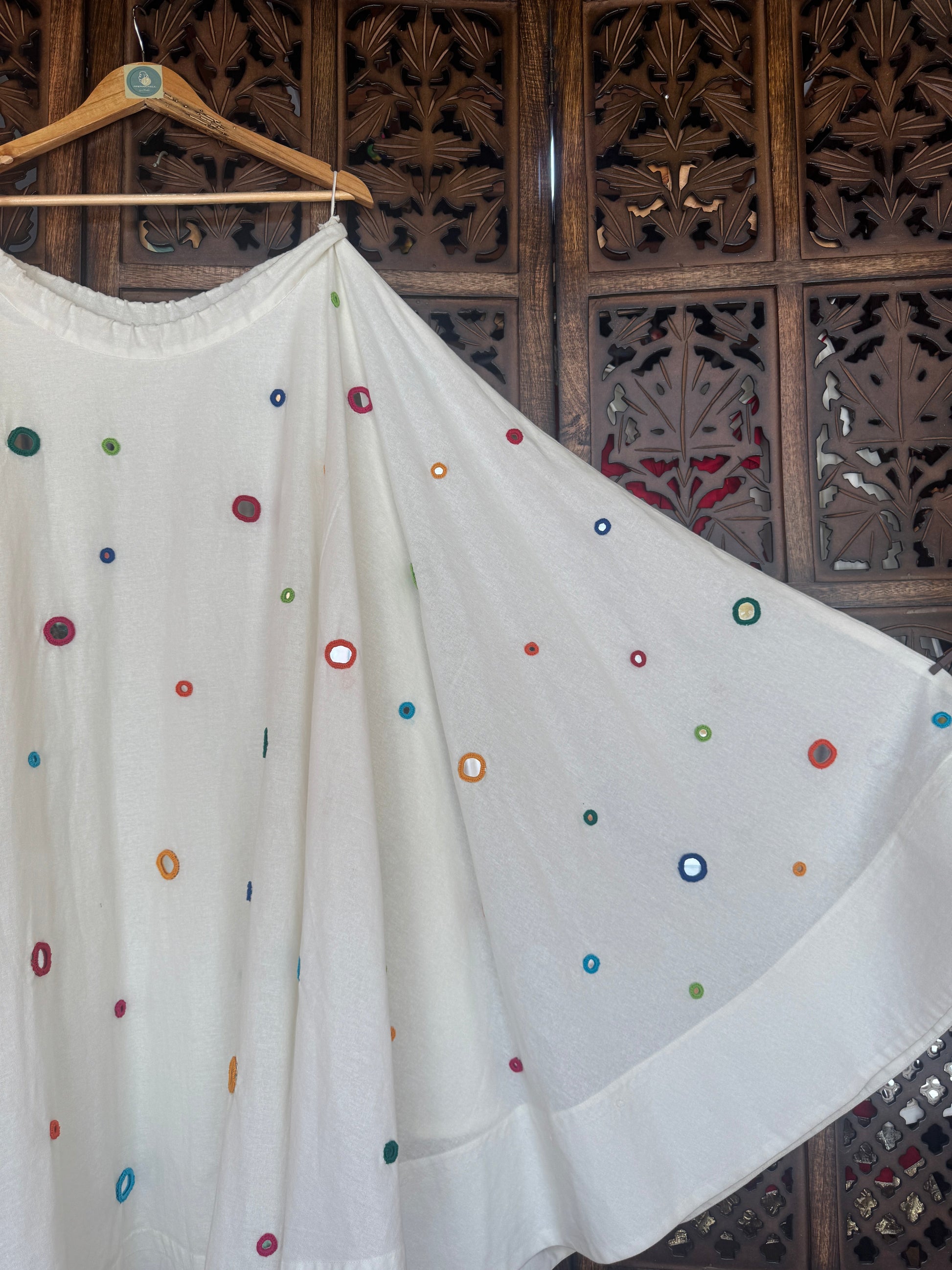 OFF WHITE UMBRELLA MULTI MIRROR WORK SKIRT HANDMADEAHOLIC BY MISHKA
