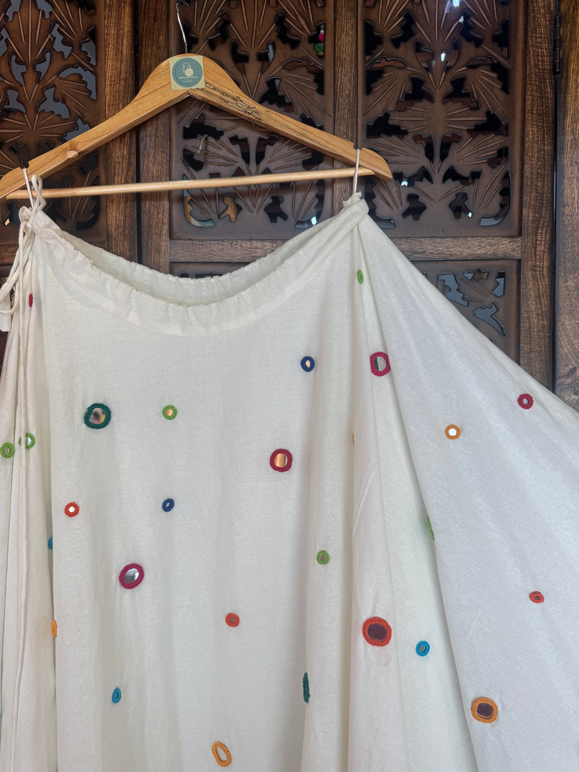 OFF WHITE UMBRELLA MULTI MIRROR WORK SKIRT HANDMADEAHOLIC BY MISHKA