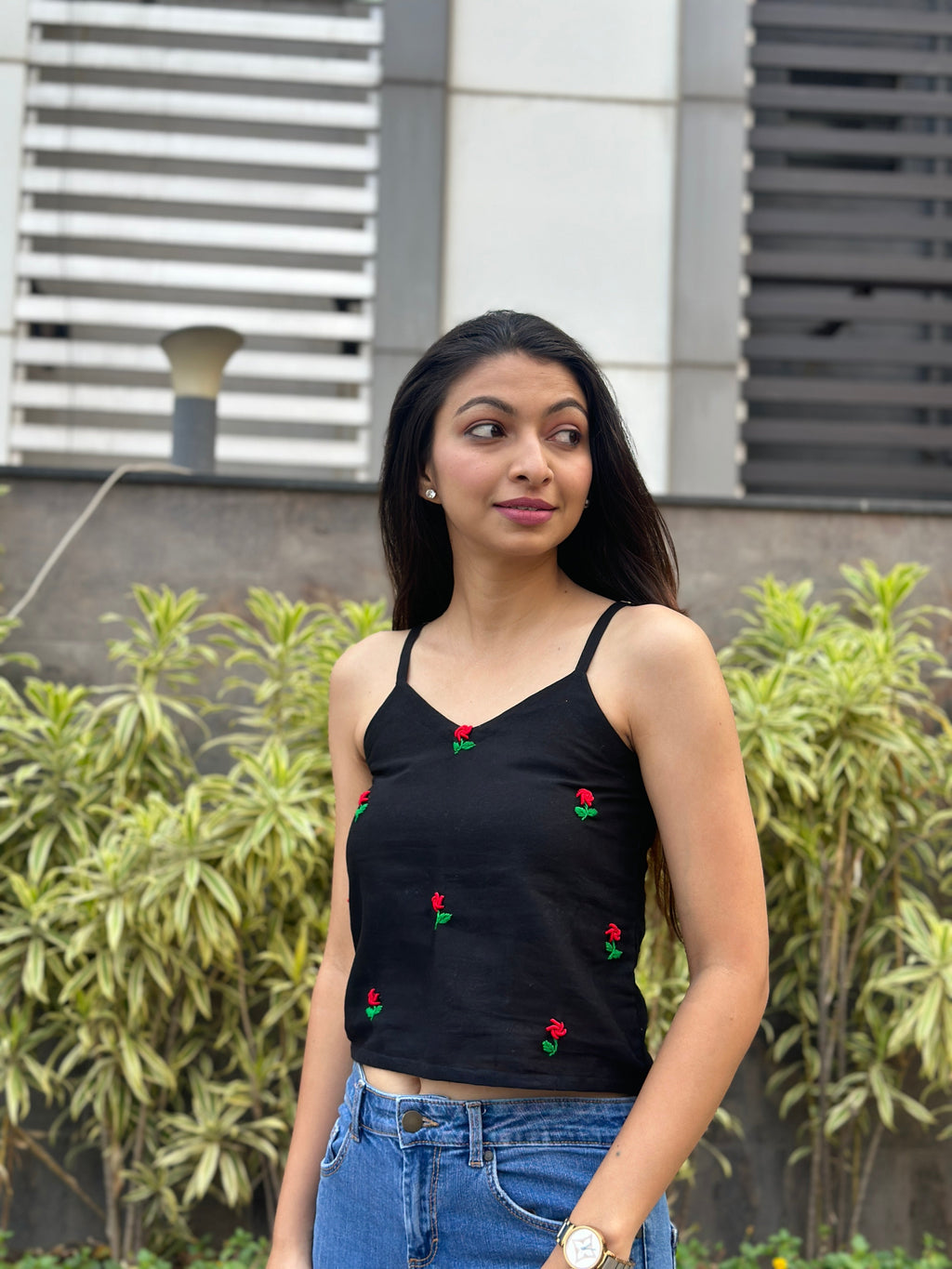 BLACK EMBROIDERY CAMI TOP HANDMADEAHOLIC BY MISHKA
