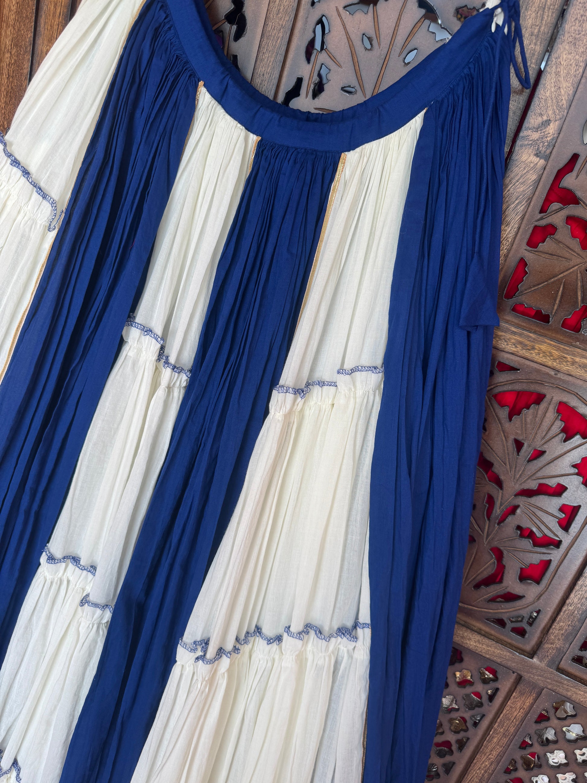 BLUE AND OFF WHITE SKIRT RAAS'25 HANDMADEAHOLIC BY MISHKA