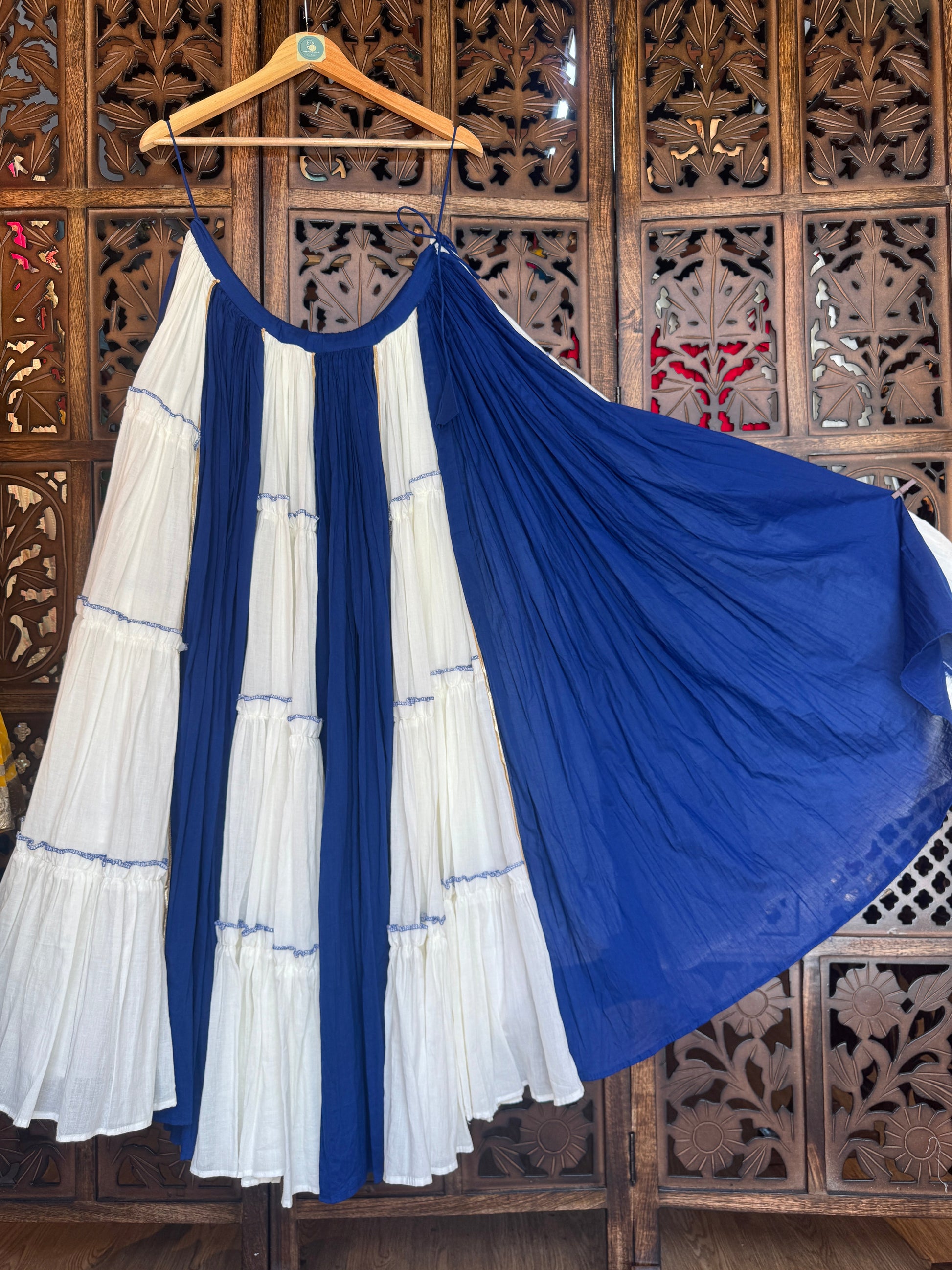 BLUE AND OFF WHITE SKIRT RAAS'25 HANDMADEAHOLIC BY MISHKA