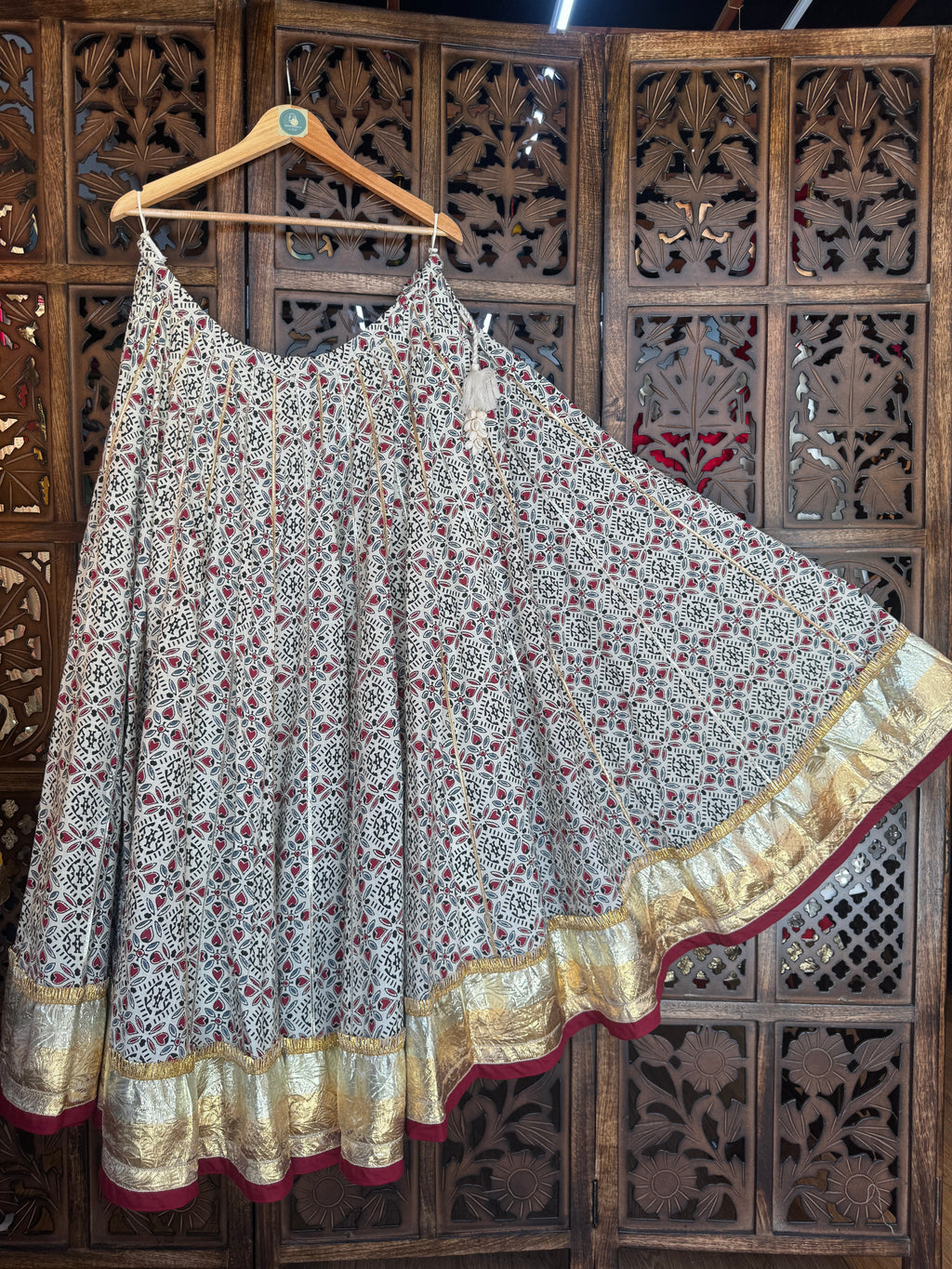 OFF WHITE AJRAKH SKIRT RAAS'25 HANDMADEAHOLIC BY MISHKA