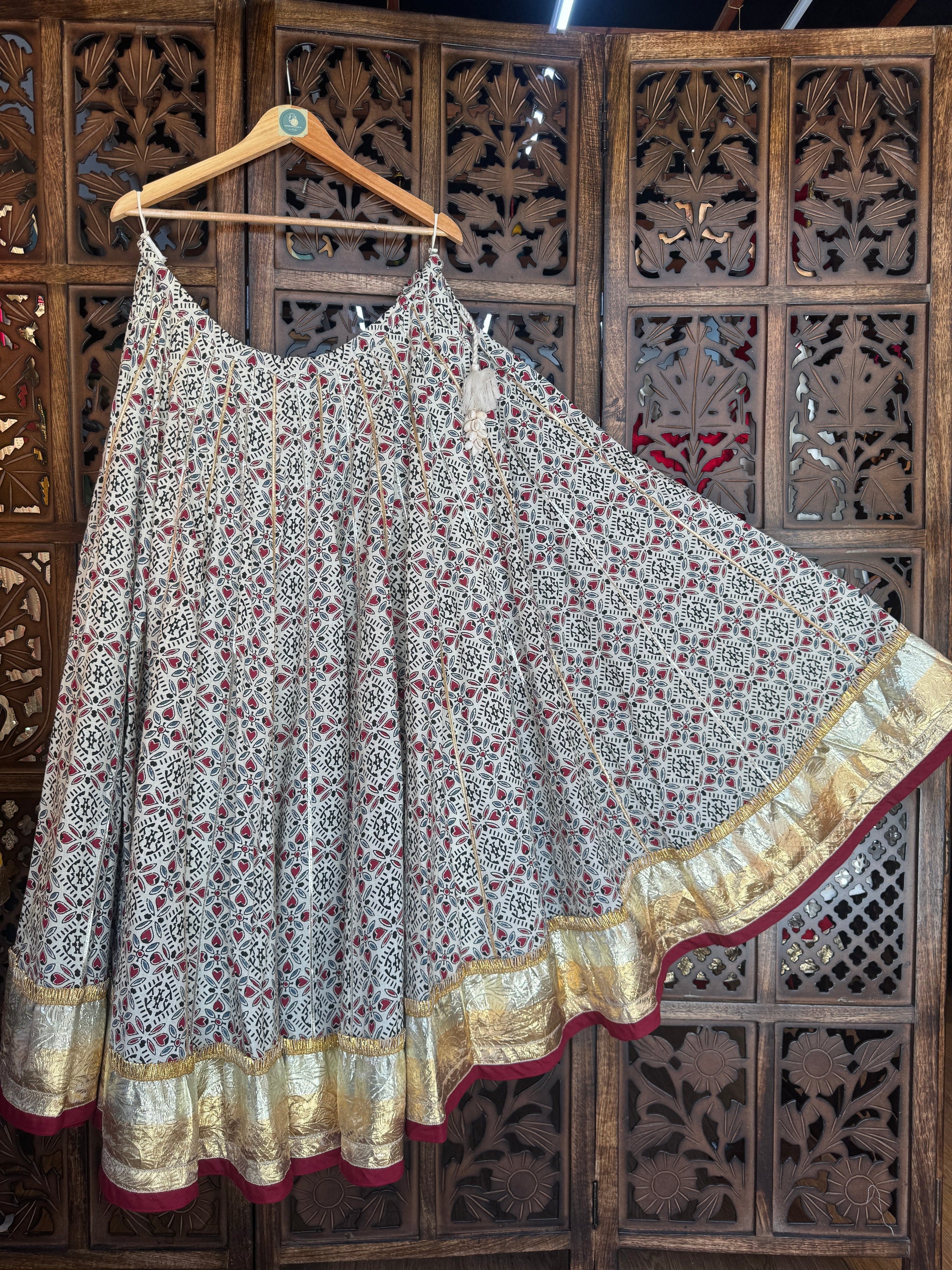 OFF WHITE AJRAKH SKIRT RAAS'25 HANDMADEAHOLIC BY MISHKA