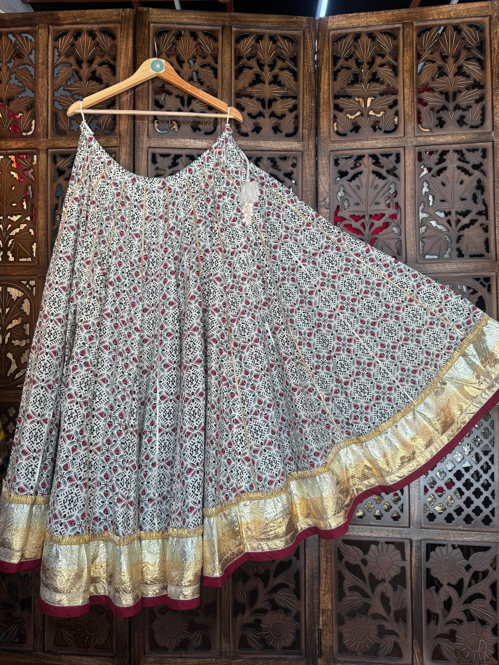 OFF WHITE AJRAKH SKIRT RAAS'25 HANDMADEAHOLIC BY MISHKA