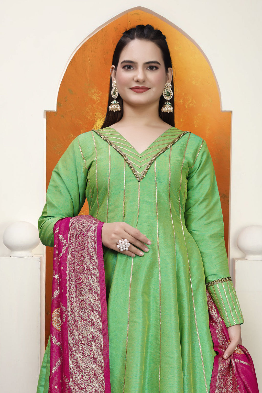 GREEN RAWSILK HANDWORK ANARKALI SUIT HANDMADEAHOLIC BY MISHKA