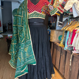 MAROON AND BLACK, GREEN BANDHANI CHANIYA CHOLI HANDMADEAHOLIC BY MISHKA