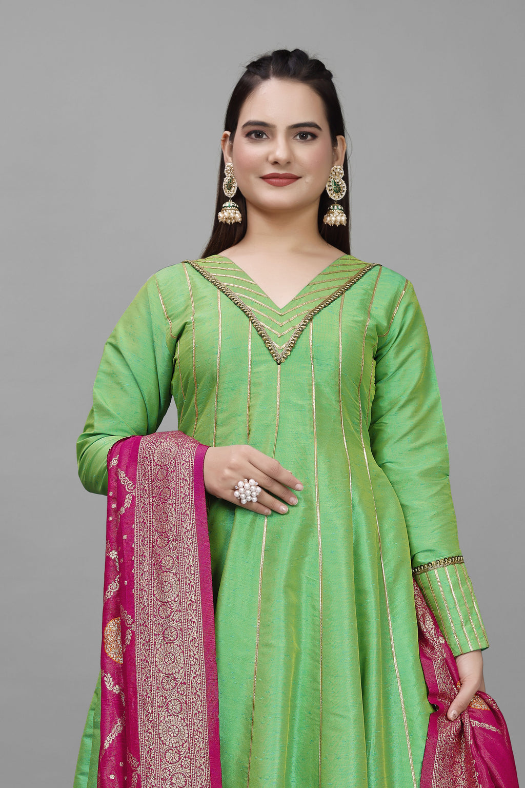 GREEN RAWSILK HANDWORK ANARKALI SUIT HANDMADEAHOLIC BY MISHKA