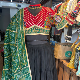 MAROON AND BLACK, GREEN BANDHANI CHANIYA CHOLI HANDMADEAHOLIC BY MISHKA