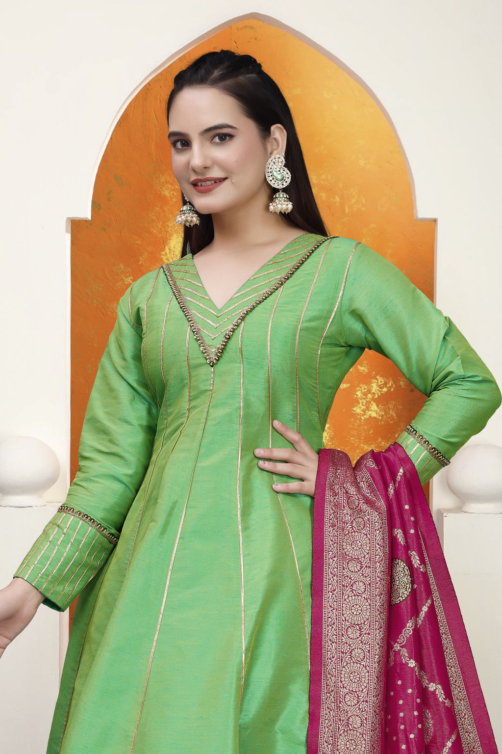 GREEN RAWSILK HANDWORK ANARKALI SUIT HANDMADEAHOLIC BY MISHKA
