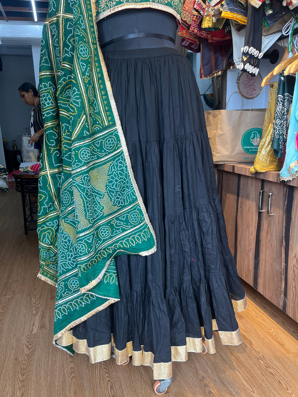 MAROON AND BLACK, GREEN BANDHANI CHANIYA CHOLI HANDMADEAHOLIC BY MISHKA