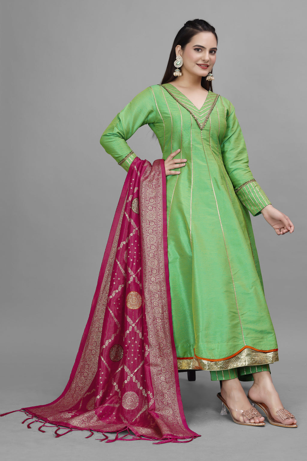 GREEN RAWSILK HANDWORK ANARKALI SUIT HANDMADEAHOLIC BY MISHKA