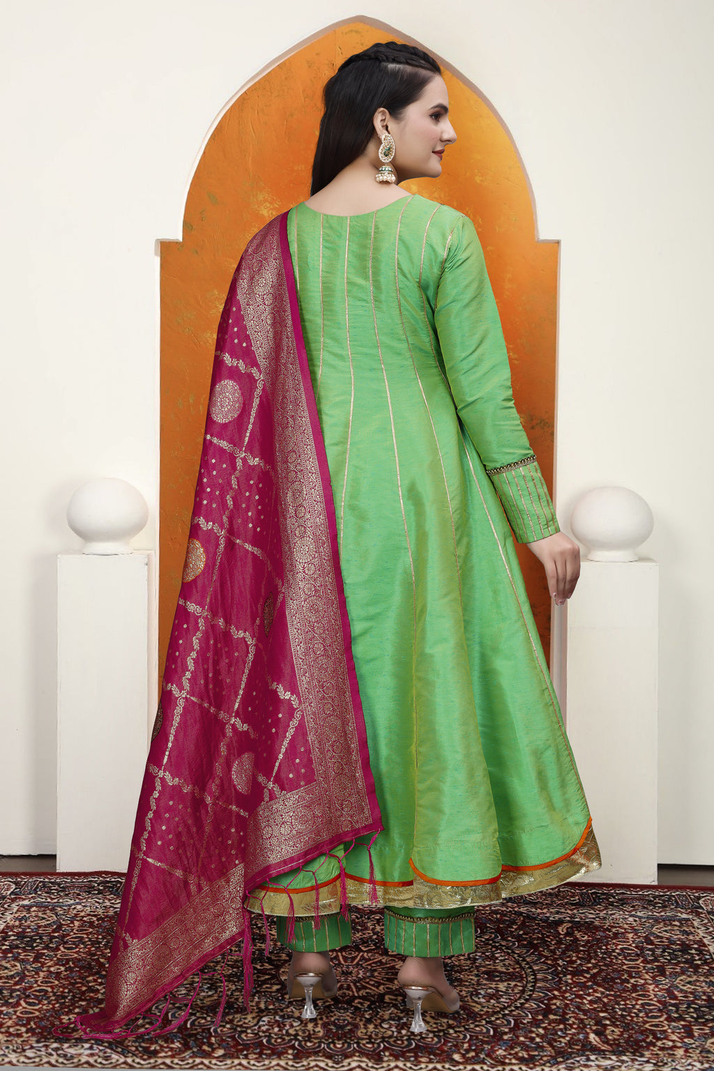 GREEN RAWSILK HANDWORK ANARKALI SUIT HANDMADEAHOLIC BY MISHKA