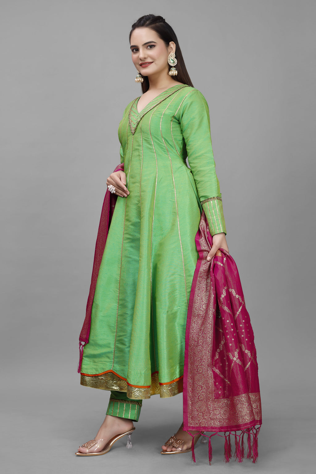 GREEN RAWSILK HANDWORK ANARKALI SUIT HANDMADEAHOLIC BY MISHKA
