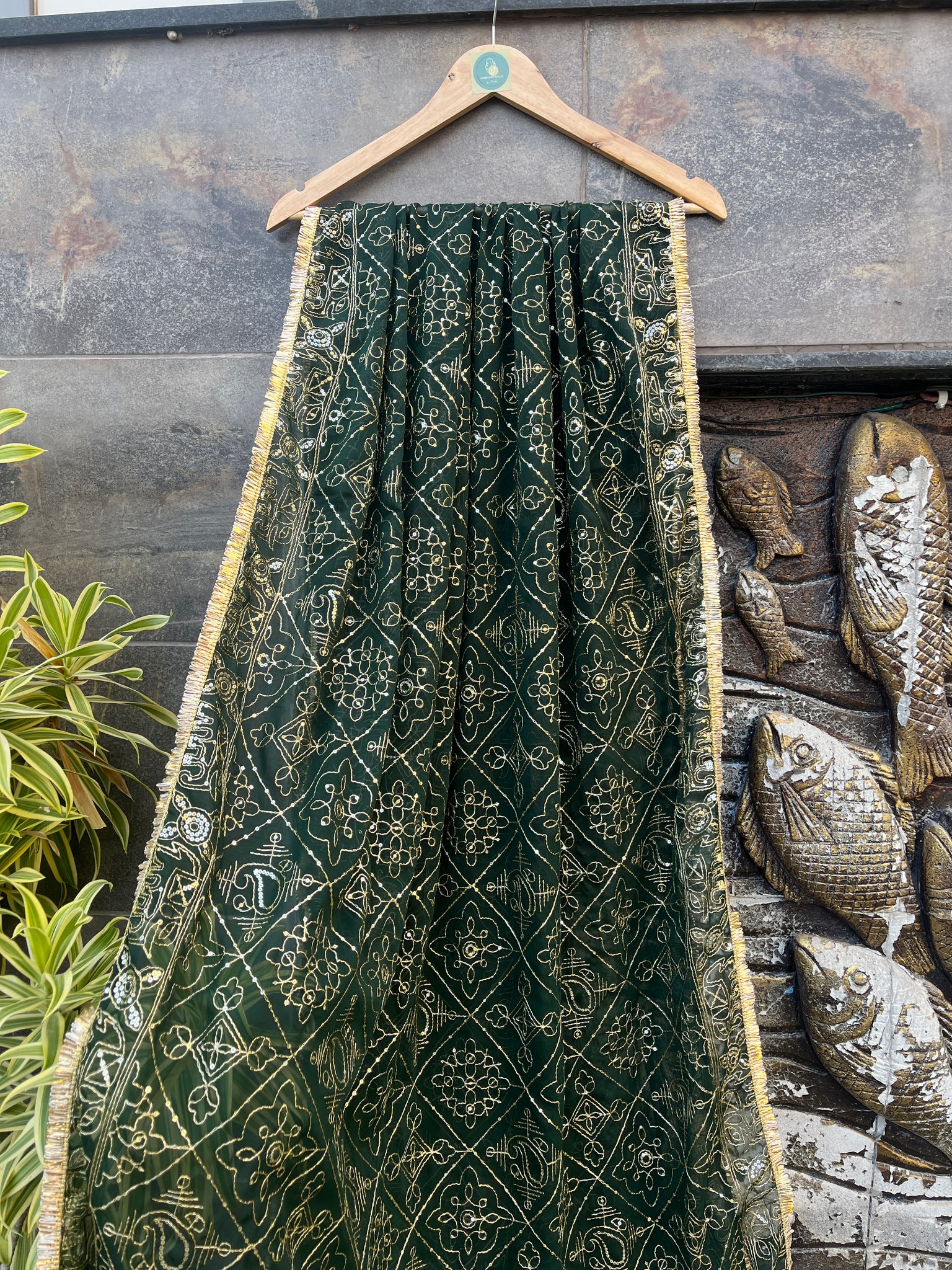 GREEN VINTAGE DUPATTA HANDMADEAHOLIC BY MISHKA