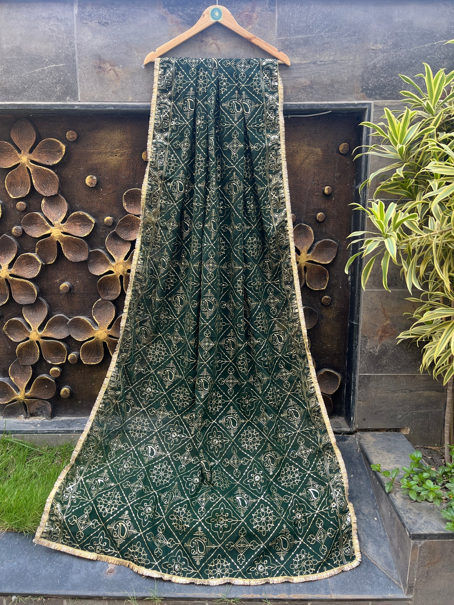 GREEN VINTAGE DUPATTA HANDMADEAHOLIC BY MISHKA