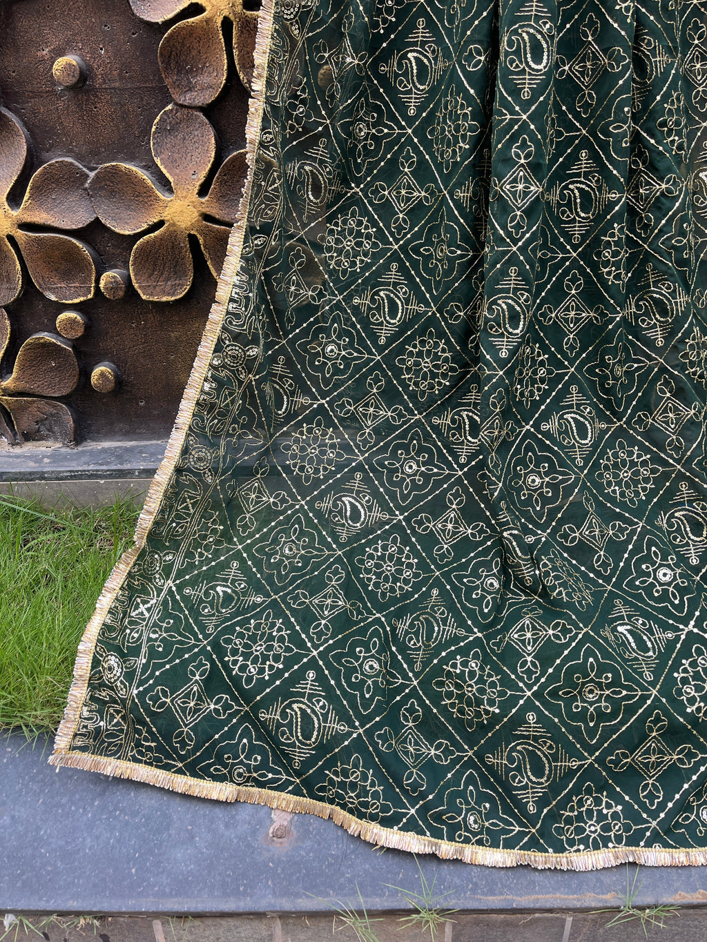 GREEN VINTAGE DUPATTA HANDMADEAHOLIC BY MISHKA