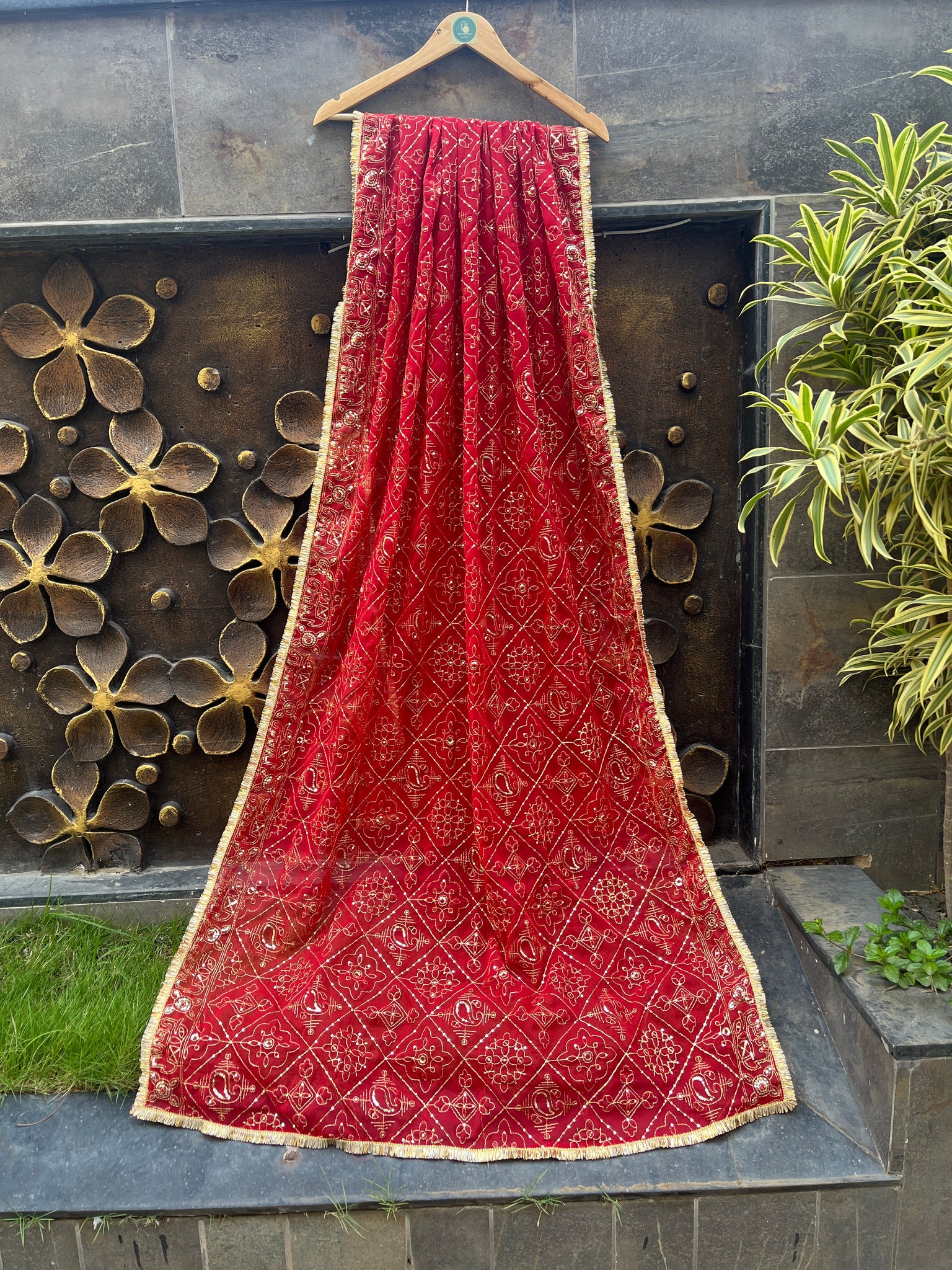 RED VINTAGE DUPATTA HANDMADEAHOLIC BY MISHKA