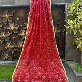 RED VINTAGE DUPATTA HANDMADEAHOLIC BY MISHKA