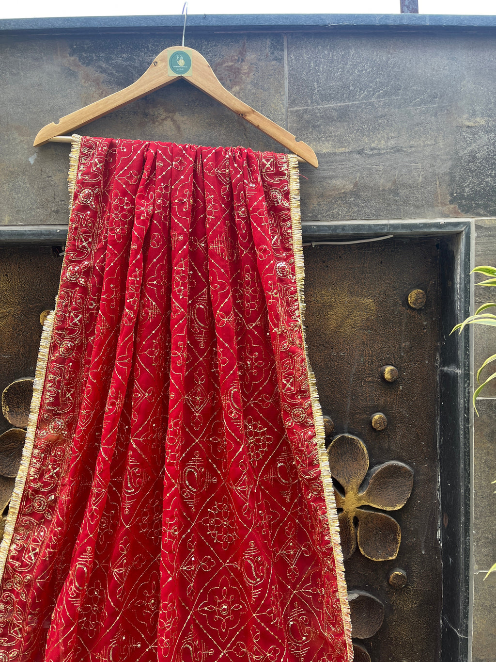RED VINTAGE DUPATTA HANDMADEAHOLIC BY MISHKA