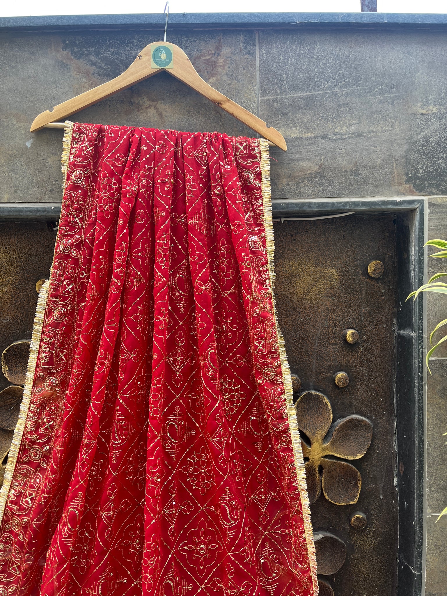 RED VINTAGE DUPATTA HANDMADEAHOLIC BY MISHKA