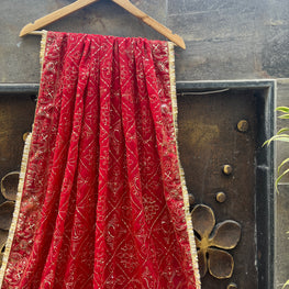 RED VINTAGE DUPATTA HANDMADEAHOLIC BY MISHKA