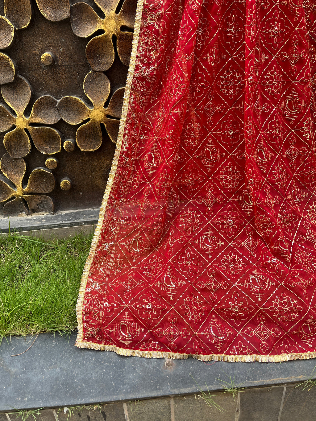 RED VINTAGE DUPATTA HANDMADEAHOLIC BY MISHKA