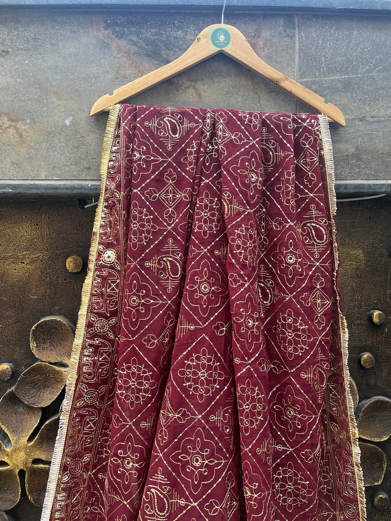 DARK MAROON VINTAGE DUPATTA HANDMADEAHOLIC BY MISHKA