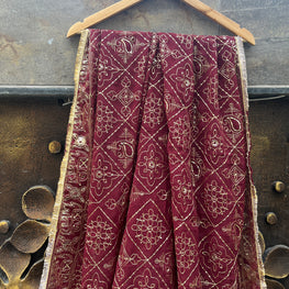 DARK MAROON VINTAGE DUPATTA HANDMADEAHOLIC BY MISHKA