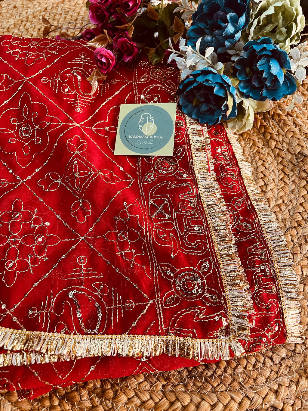 RED VINTAGE DUPATTA HANDMADEAHOLIC BY MISHKA