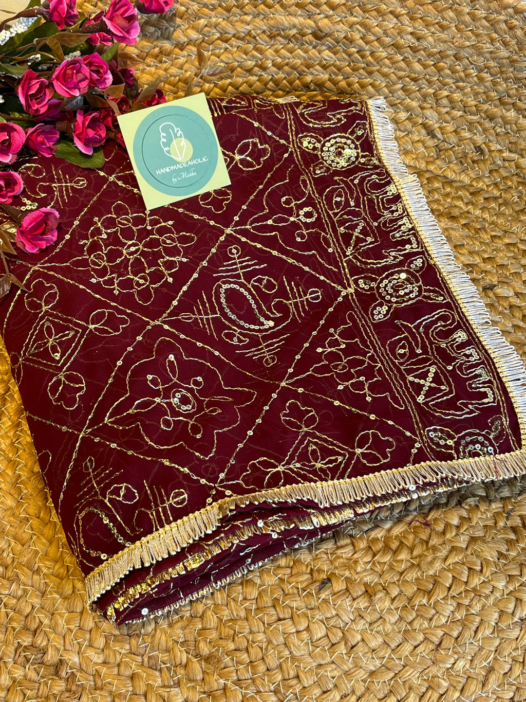 DARK MAROON VINTAGE DUPATTA HANDMADEAHOLIC BY MISHKA