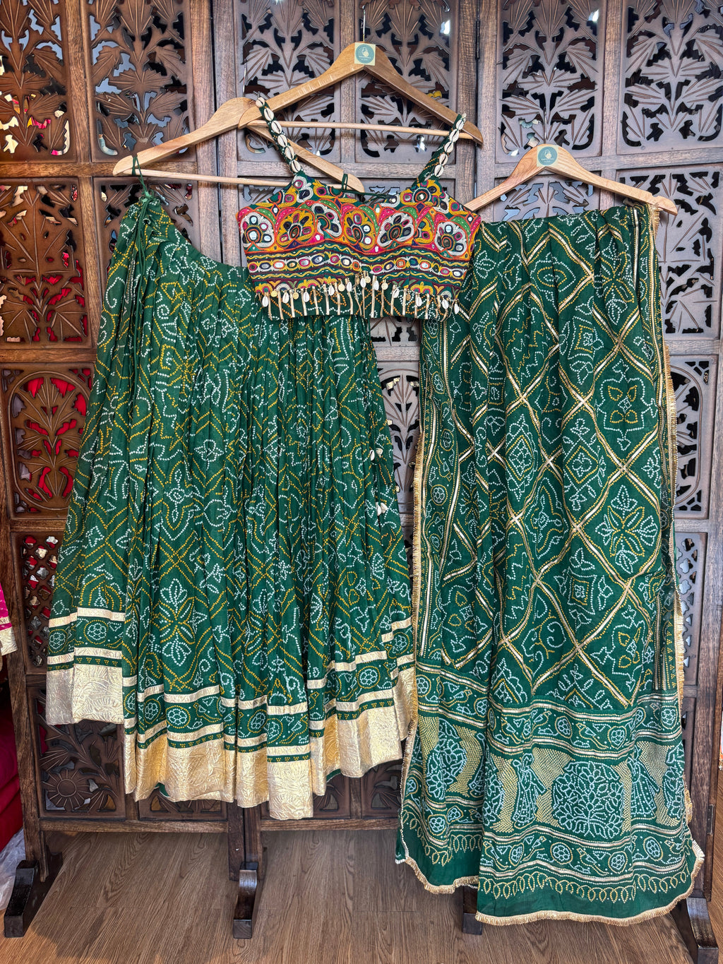 GREEN BANDHANI CHANIYA CHOLI RAAS'25 HANDMADEAHOLIC BY MISHKA