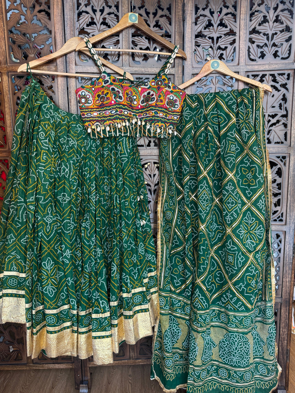 GREEN BANDHANI CHANIYA CHOLI RAAS'25 HANDMADEAHOLIC BY MISHKA