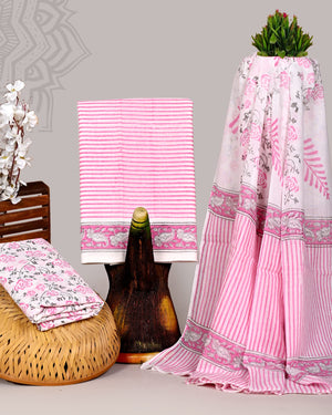 HANDBLOCK COTTON UNSTITCHED SUIT WITH COTTON DUPATTA