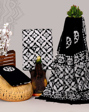 HANDBLOCK COTTON UNSTITCHED SUIT WITH COTTON DUPATTA