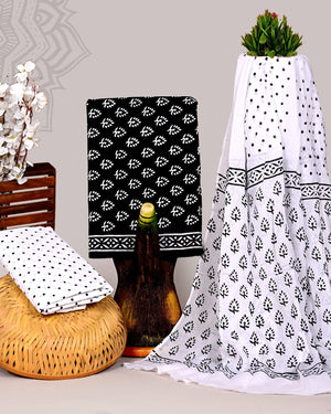 HANDBLOCK COTTON UNSTITCHED SUIT WITH COTTON DUPATTA