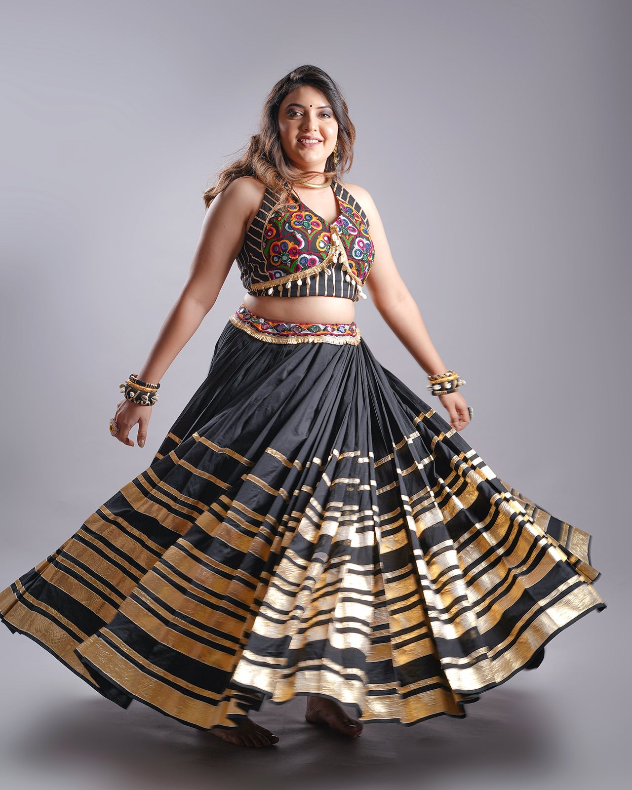 MULTI LAMPI BLACK CHANIYA CHOLI RAAS'25 HANDMADEAHOLIC BY MISHKA
