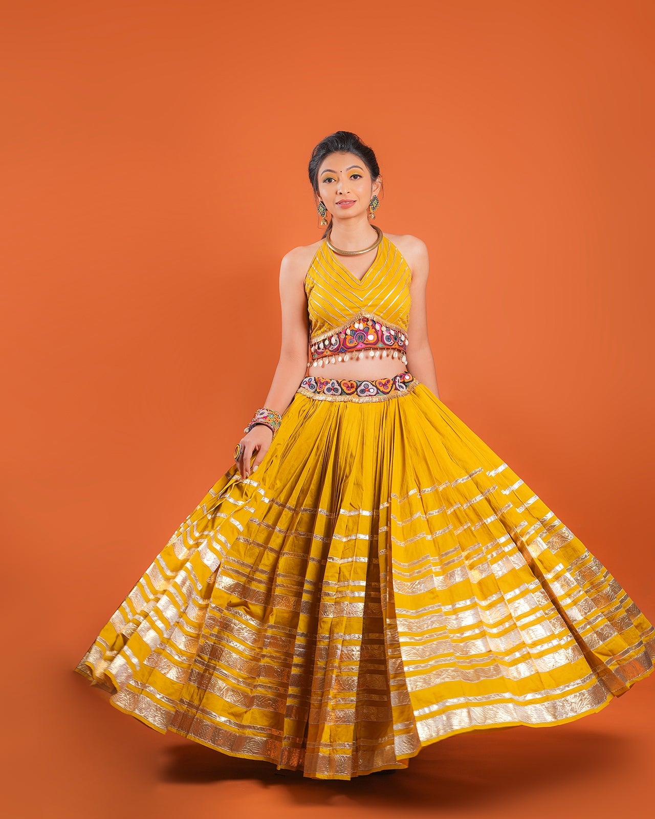 MULTI LAMPI MUSTARD CHANIYA CHOLI RAAS'25 HANDMADEAHOLIC BY MISHKA