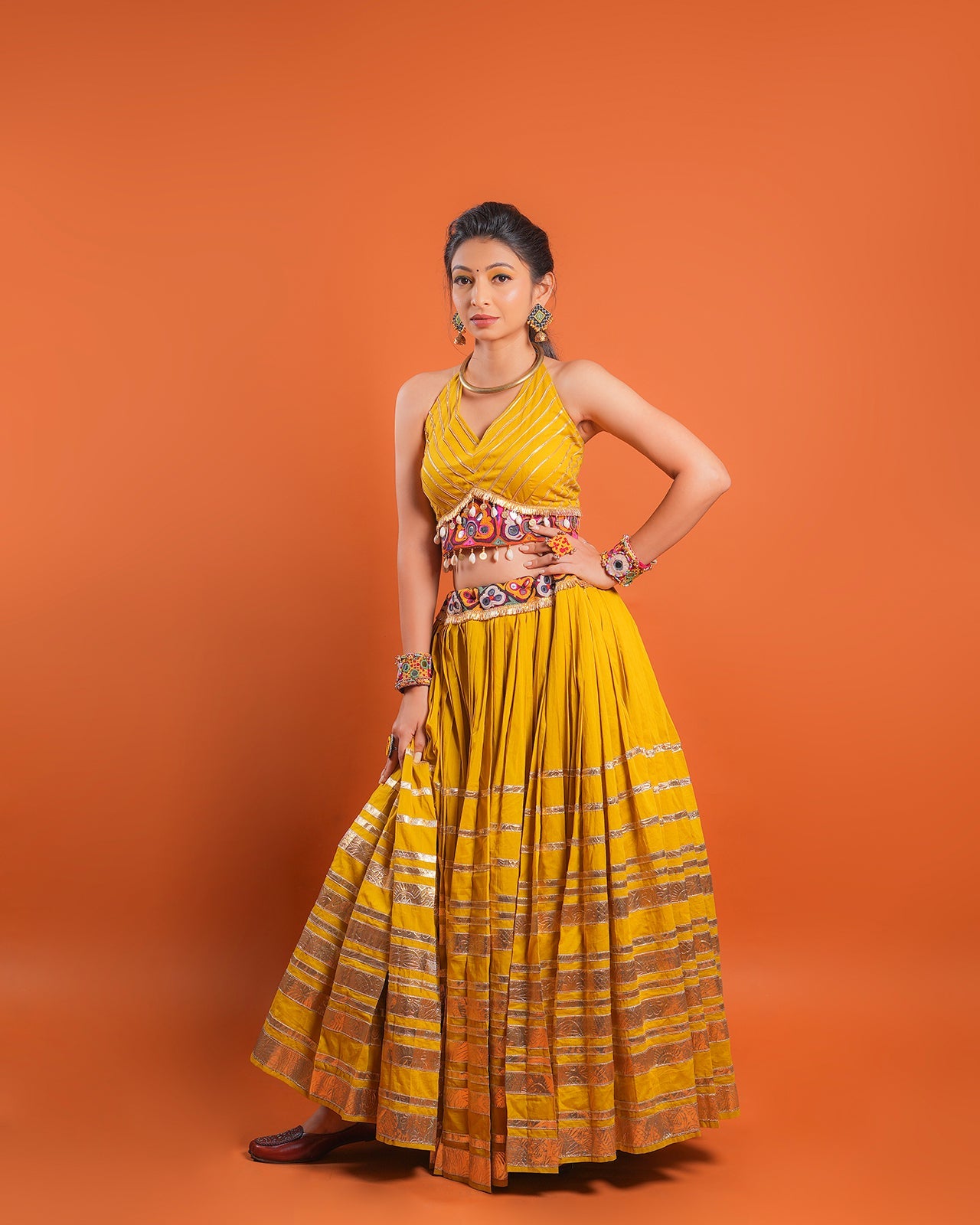 MULTI LAMPI MUSTARD CHANIYA CHOLI RAAS'25 HANDMADEAHOLIC BY MISHKA