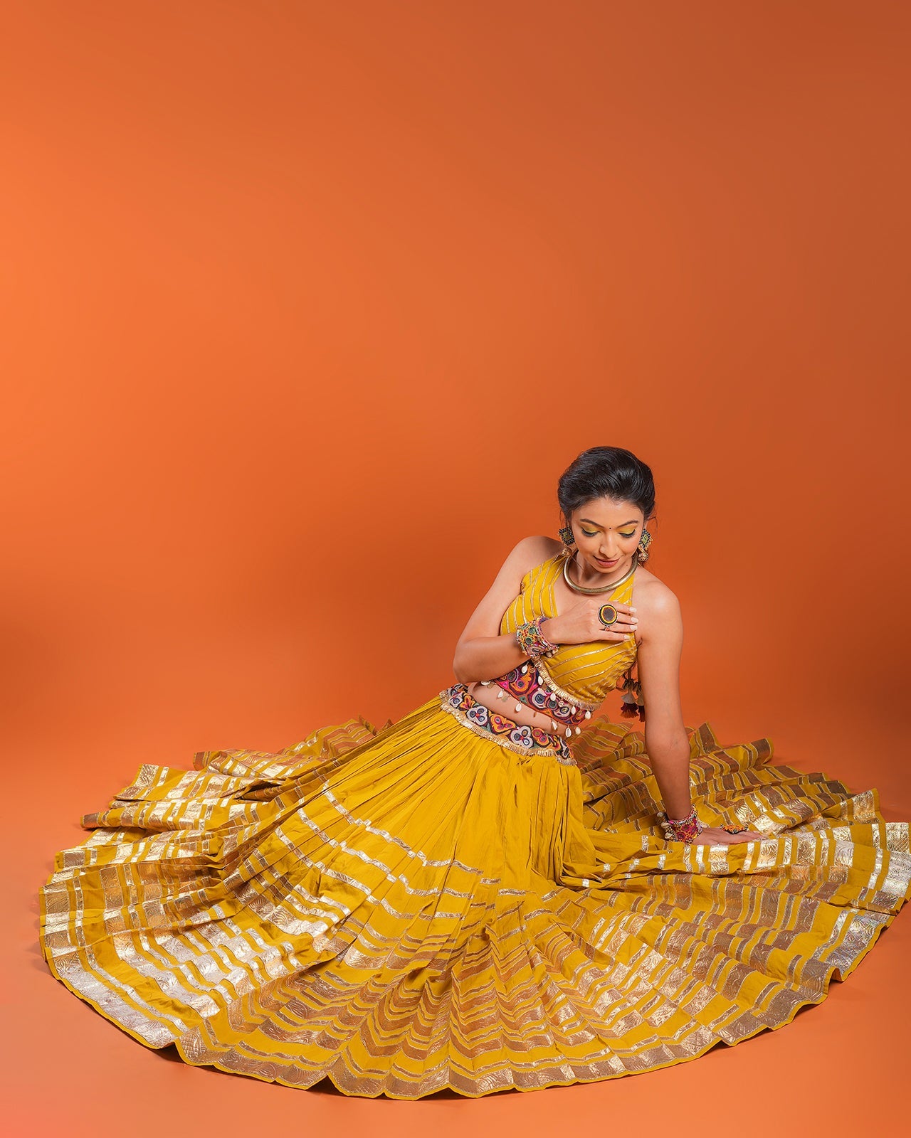 MULTI LAMPI MUSTARD CHANIYA CHOLI RAAS'25 HANDMADEAHOLIC BY MISHKA