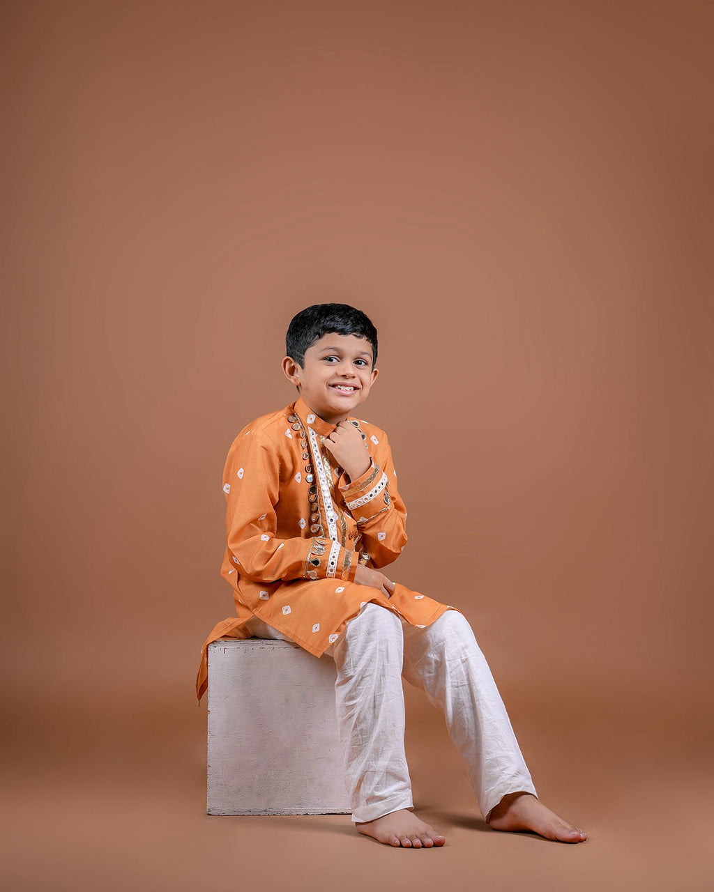 MUSTRAD BANDHANI BOYS KURTA RAAS'25 HANDMADEAHOLIC BY MISHKA
