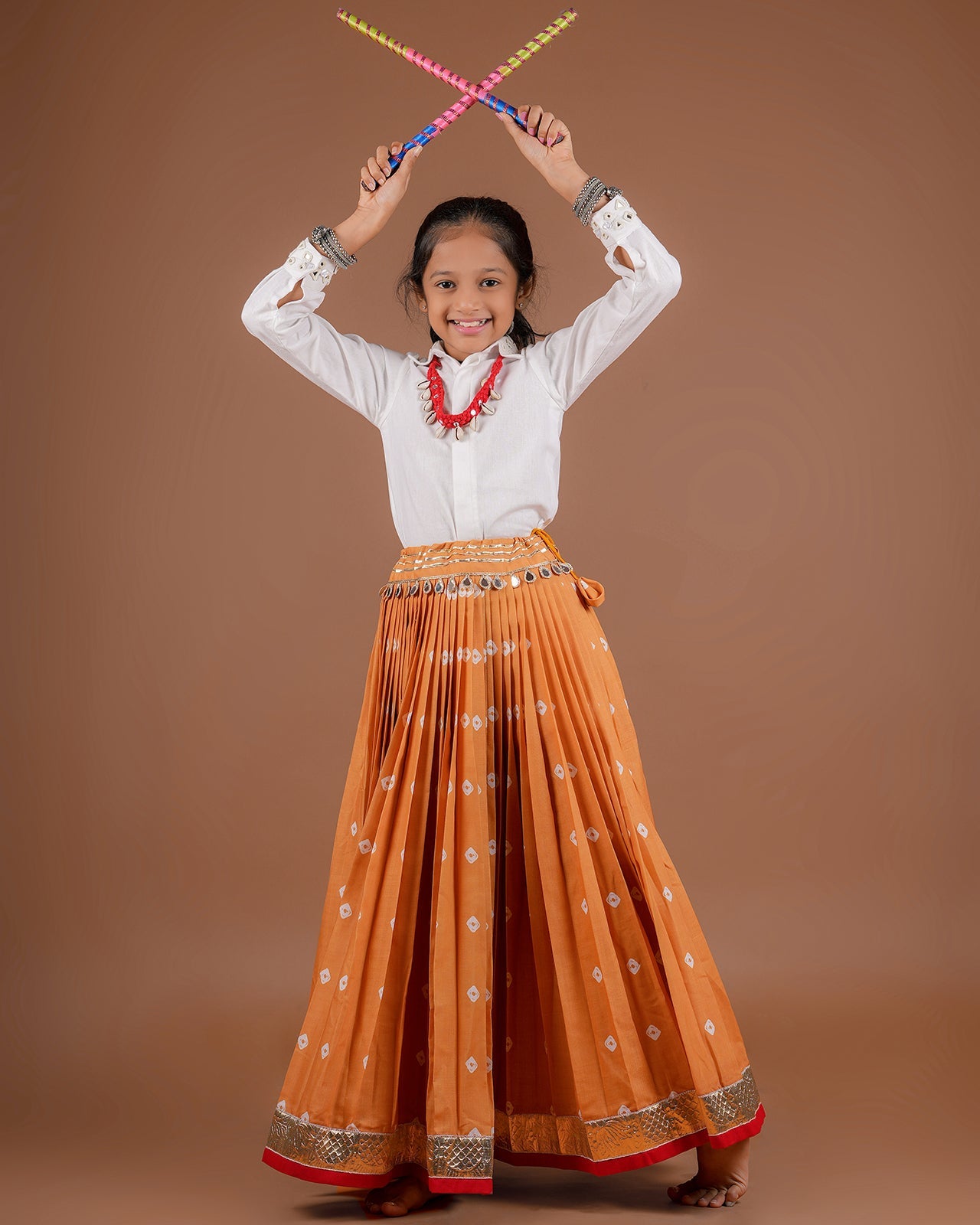 MUSTARD BANDHANI KIDS CHOLI RAAS'25 HANDMADEAHOLIC BY MISHKA