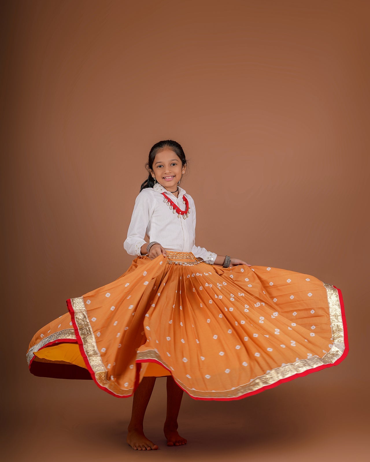 MUSTARD BANDHANI KIDS CHOLI RAAS'25 HANDMADEAHOLIC BY MISHKA