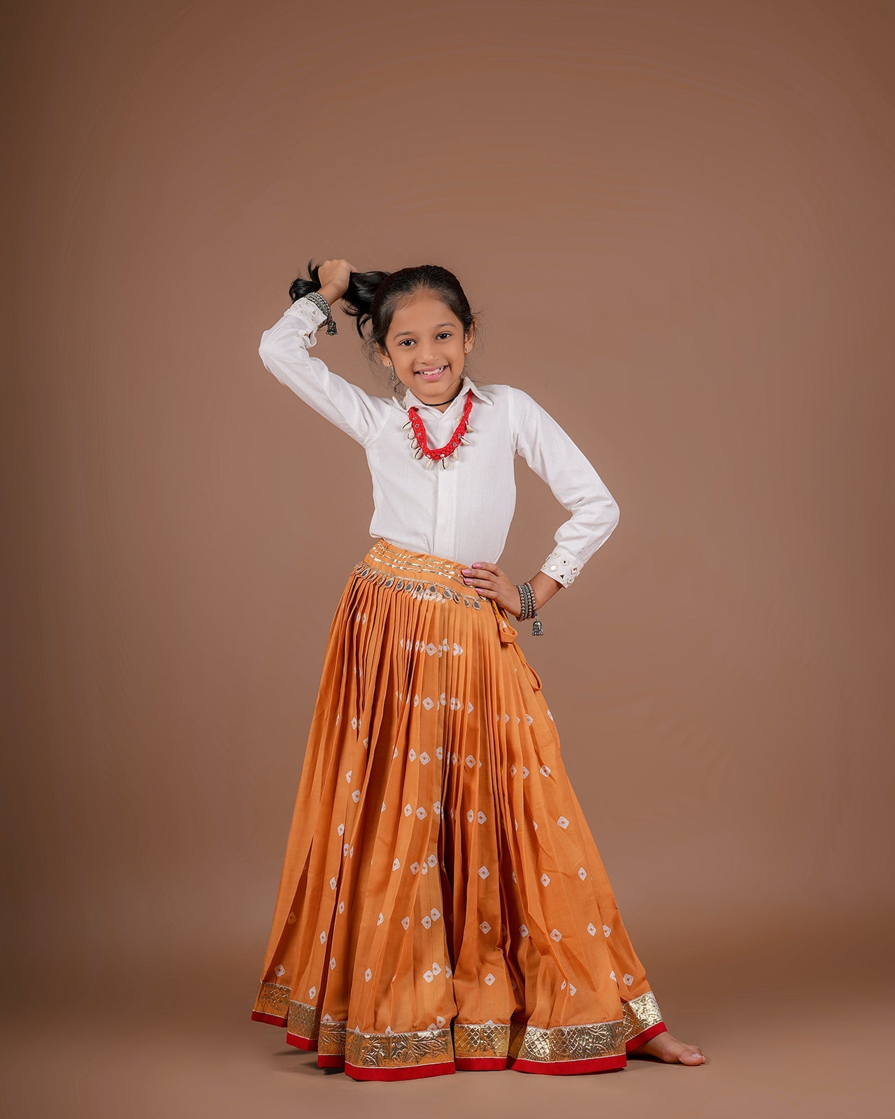 MUSTARD BANDHANI KIDS CHOLI RAAS'25 HANDMADEAHOLIC BY MISHKA
