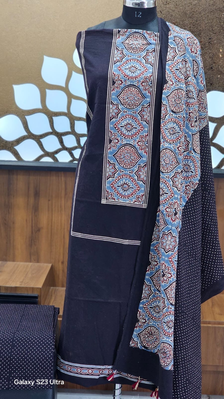 Midnight Indigo Ajrakh & Polka Hand-Block Printed Cotton Unstitched Suit Set