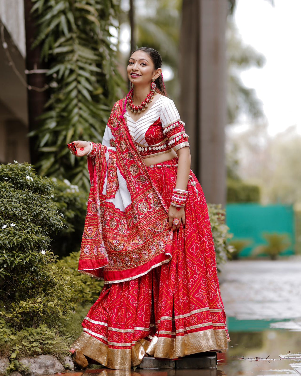 RED BANDHANI CHANIYA CHOLI HANDMADEAHOLIC BY MISHKA