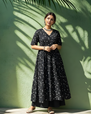 BLACK BIRD HANDBLOCK A-LINE KURTA HANDMADEAHOLIC BY MISHKA