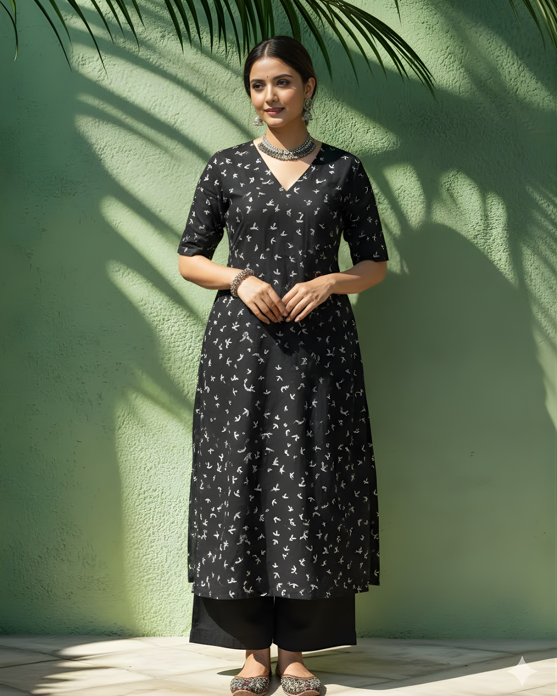 BLACK BIRD HANDBLOCK A-LINE KURTA HANDMADEAHOLIC BY MISHKA