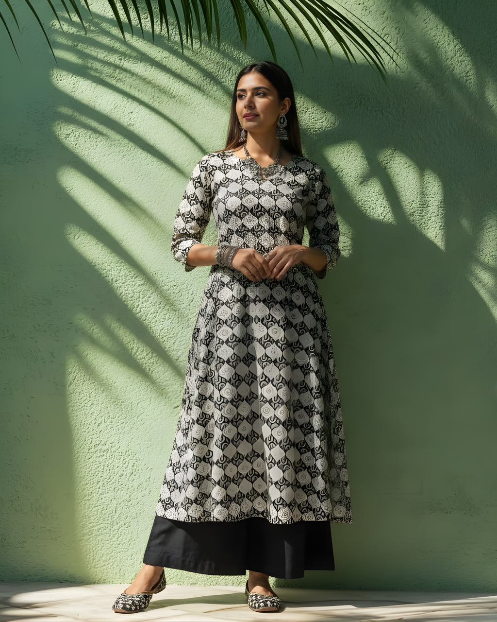 BLACK SKIN PRINT A-LINE SIDE CUT KURTA HANDMADEAHOLIC BY MISHKA