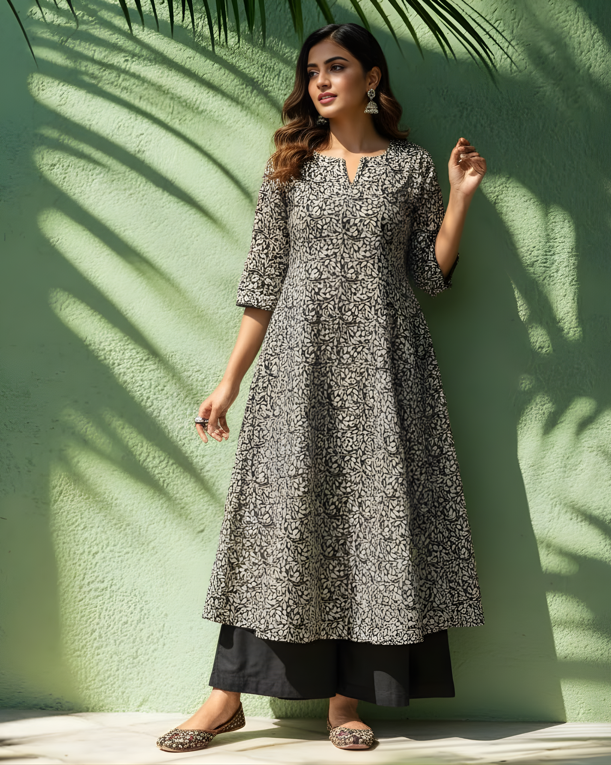 BLACK AND CREAM A-LINE KURTA HANDMADEAHOLIC BY MISHKA